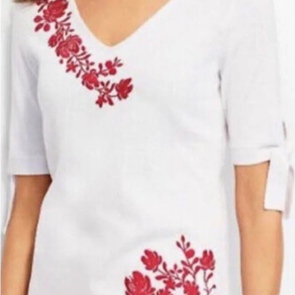 White Top with Red Floral Embroidery